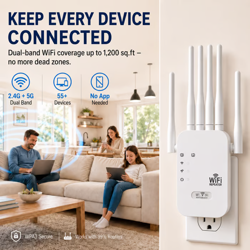 📶WiFi Dead Zone Killer – 1200 Sq Ft Ultra-Fast Extender
