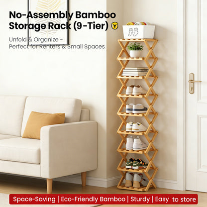 👟The 9-Tier Bamboo Rack: 3-Tier, 6-Tier, and 9-Tier No-Assembly Storage Solution!