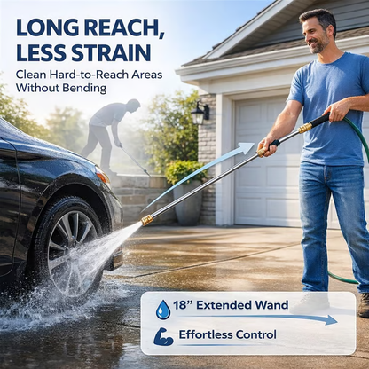 🔫 High Pressure Hose Nozzle – 18" Metal Wand, 2 Nozzles, Easy Connect