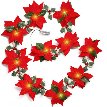 🎄✨ Christmas Poinsettia LED Garland String Lights