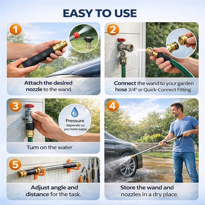 🔫 High Pressure Hose Nozzle – 18" Metal Wand, 2 Nozzles, Easy Connect