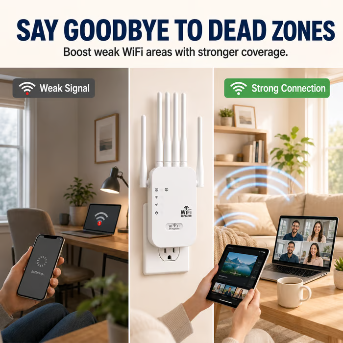 📶WiFi Dead Zone Killer – 1200 Sq Ft Ultra-Fast Extender