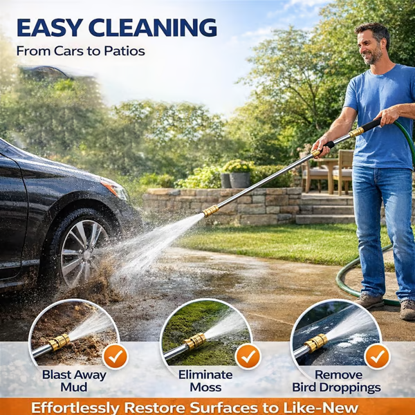 🔫 High Pressure Hose Nozzle – 18" Metal Wand, 2 Nozzles, Easy Connect