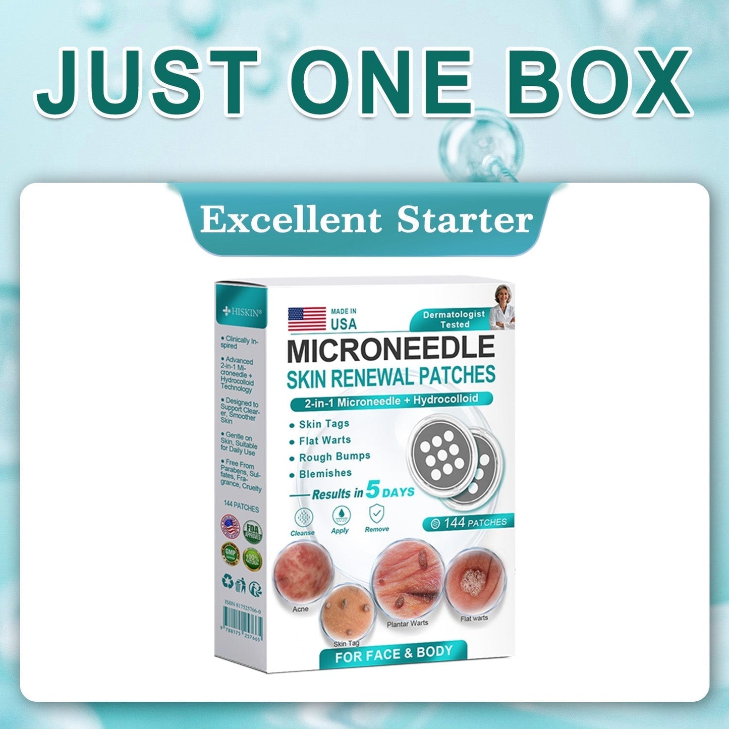 Hiskin ® 2-in-1 Microneedle & Hydrocolloid Patch👨‍⚕️ | Removes raised moles, acne, flat warts, and skin tags | Helps improve wrinkles, scars, and blemishes | Invisible patches for face and body💖