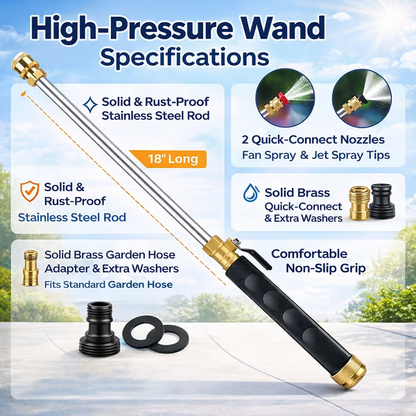 🔫 High Pressure Hose Nozzle – 18" Metal Wand, 2 Nozzles, Easy Connect