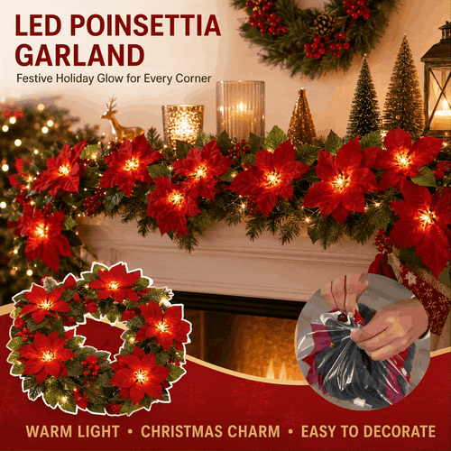🎄✨ Christmas Poinsettia LED Garland String Lights