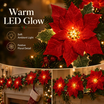 🎄✨ Christmas Poinsettia LED Garland String Lights
