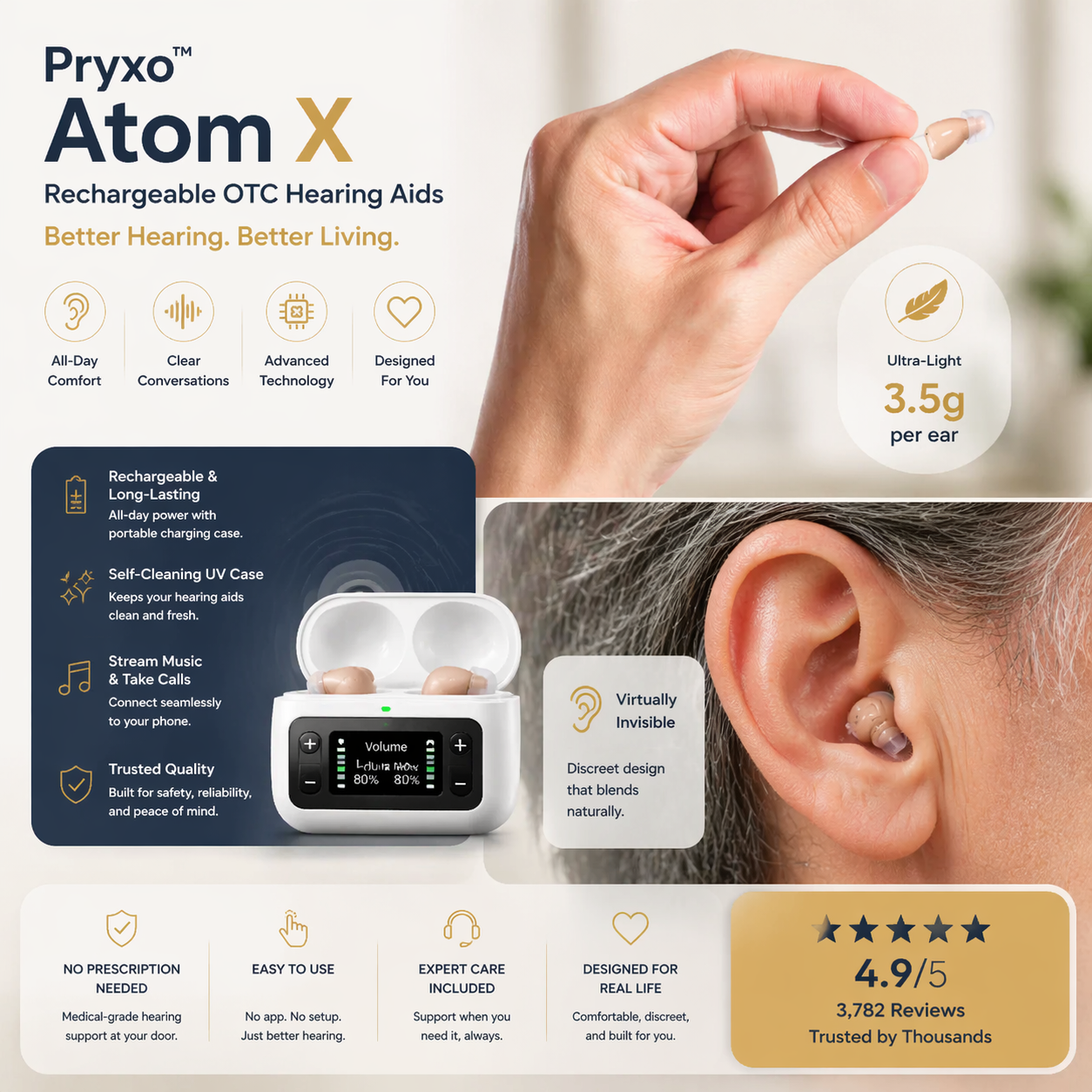 🔥Pryxo™ Atom X Smart Hearing Amplifier – Reclaim Crystal-Clear Sound & Confidence