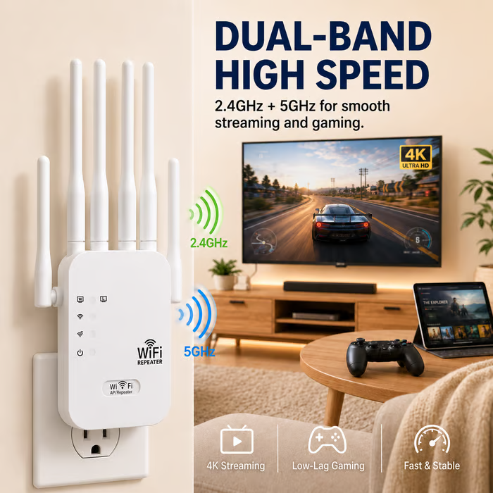 📶WiFi Dead Zone Killer – 1200 Sq Ft Ultra-Fast Extender