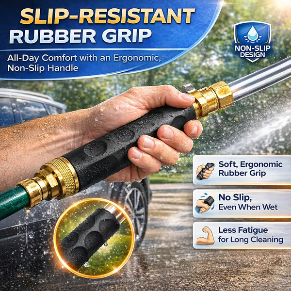 🔫 High Pressure Hose Nozzle – 18" Metal Wand, 2 Nozzles, Easy Connect