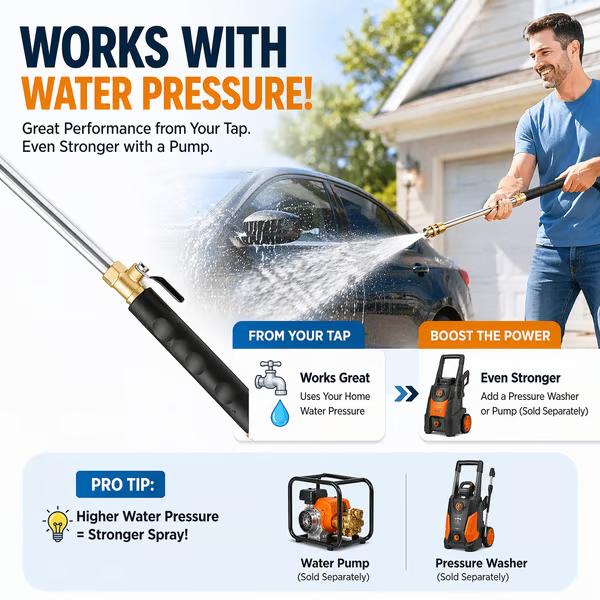 🔫 High Pressure Hose Nozzle – 18" Metal Wand, 2 Nozzles, Easy Connect