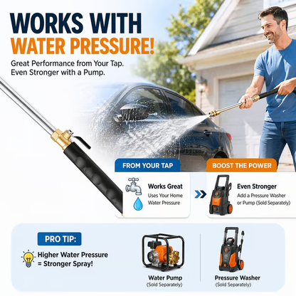 🔫 High Pressure Hose Nozzle – 18" Metal Wand, 2 Nozzles, Easy Connect